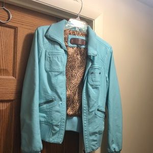 Aqua leather jacket